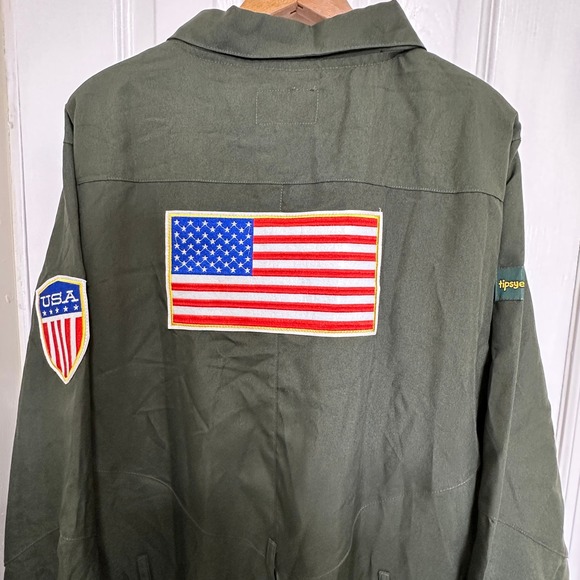 Tipsy Elves Squadron Flight Suit Jumpsuit Olive Green Military Costume Mens L - Picture 11 of 11